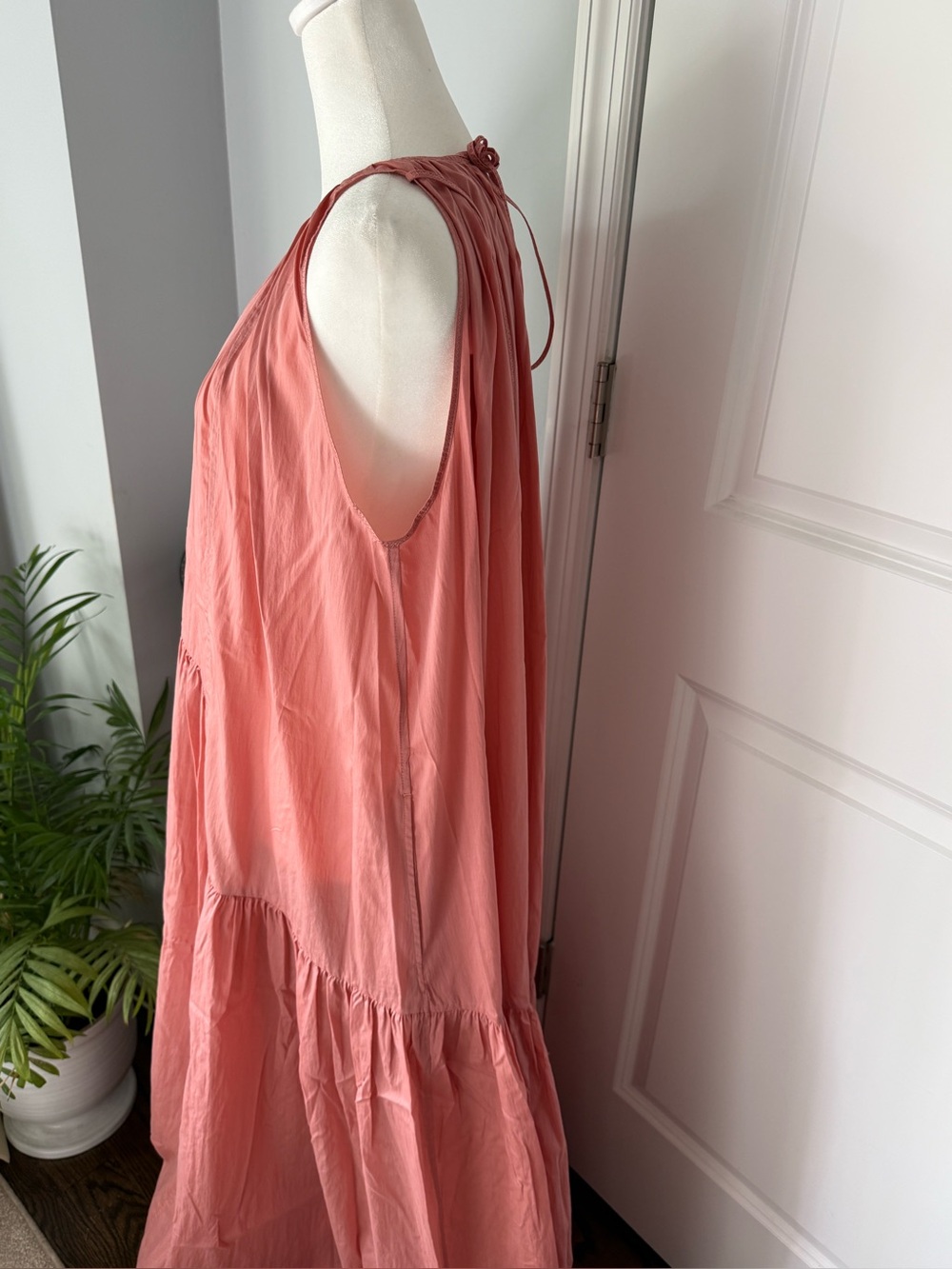 Women's Maxi Dress - Coral Pink Halter Maxi Dress - Picture 4 of 14